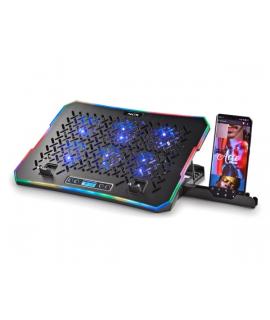 NGS HeroStand Base de Refrigeracion para Portatil Hasta 15.6" - 6 Ventiladores con LED Azul - Pantalla LCD con Botones de Contro