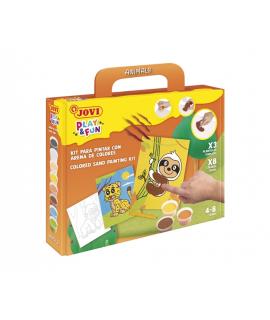 Jovi Play & Fun Kit Pinta con Arena Animals con 8 Botes de Arena + 1 Punzon + 3 Laminas con Diseños de Animales Terrestres - Col