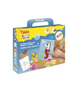 Jovi Play & Fun Kit Pinta con Arena Ocean con 8 Botes de Arena + 1 Punzon + 3 Laminas con Diseños de Animales Acuaticos - Colore