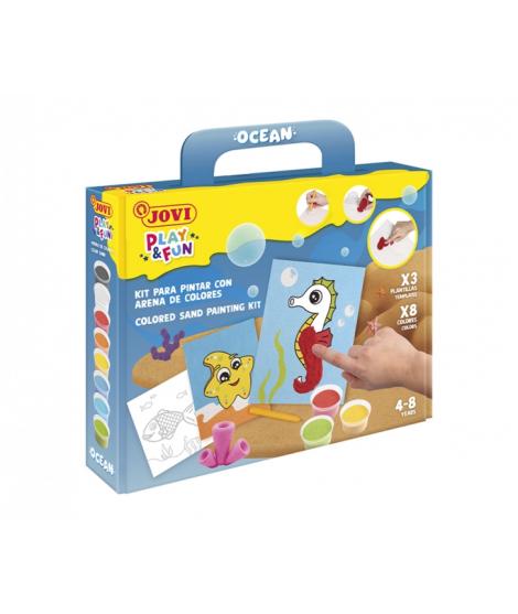 Jovi Play & Fun Kit Pinta con Arena Ocean con 8 Botes de Arena + 1 Punzon + 3 Laminas con Diseños de Animales Acuaticos - Colore