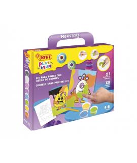 Jovi Play & Fun Kit Pinta con Arena Monsters con 8 Botes de Arena + 1 Punzon + 3 Laminas con Diseños de Monstruos - Colores Surt
