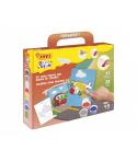 Jovi Play & Fun Kit Pinta con Arena Transport con 8 Botes de Arena + 1 Punzon + 3 Laminas con Diseños de Transportes - Colores S