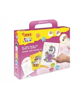 Jovi Play & Fun Kit Pinta con Arena Unicorns con 8 Botes de Arena + 1 Punzon + 3 Laminas con Diseños de Unicornios - Colores Sur