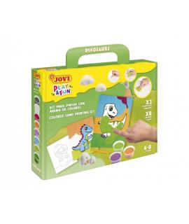 Jovi Play & Fun Kit Pinta con Arena Dinosaurs con 8 Botes de Arena + 1 Punzon + 3 Laminas con Diseños de Dinosaurios - Colores S