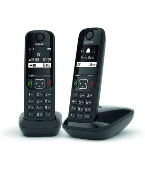 Gigaset AS690 Duo Telefono Inalambrico Dect + 1 Supletorio - Pantalla en B/N - Control de Volumen - Gran Autonomia