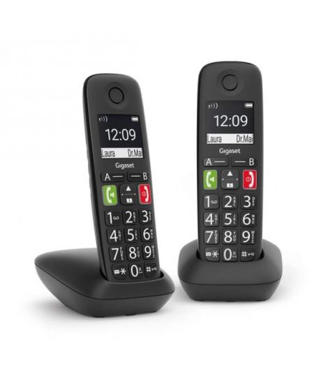 Gigaset E290 Duo Telefono Inalambrico Dect + 1 Supletorio - Pantalla Grande en B/N - Teclas con Numeros Grandes - Volumen con Fu