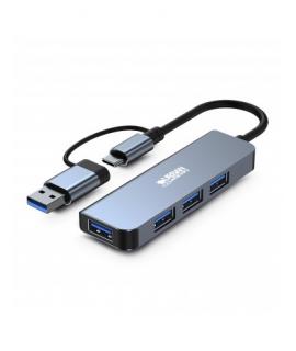 Urban Factory Minee HUB 4 en 1 - USB-A/C Macho - USB-A Hembra - Color Gris Metal
