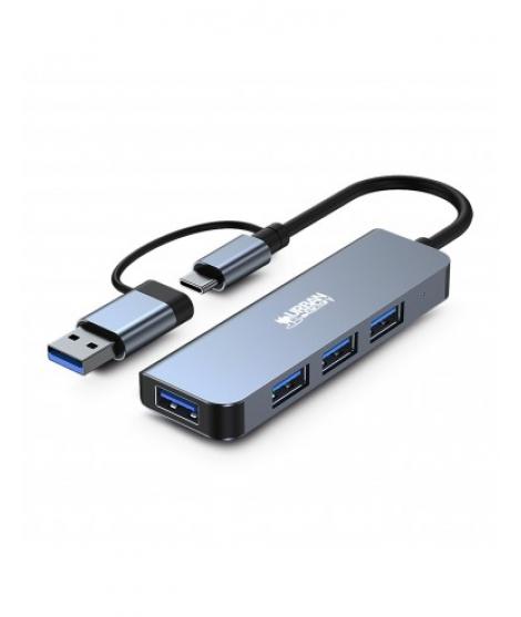 Urban Factory Minee HUB 4 en 1 - USB-A/C Macho - USB-A Hembra - Color Gris Metal