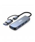 Urban Factory Minee HUB 4 en 1 - USB-A/C Macho - USB-A Hembra - Color Gris Metal