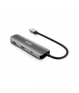 Urban Factory Hubee HUB 4 en 1- USB-C Macho - USB-A/USB-C/HDMI Hembra - 100W PD - Color Gris Metal