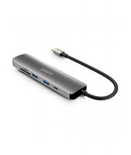 Urban Factory Hubee HUB 6 en 1 - USB-C Macho - USB-A/HDMI/USB-C/SD/MSD Hembra - 100W PD - Color Gris Metal