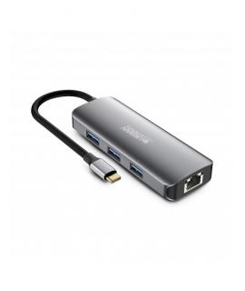 Urban Factory Hubee HUB 8 en 1 - USB-C Macho - USB-A/HDMI/RJ45/USB-C/SD/MSD Hembra - 100W PD - Color Gris Metal