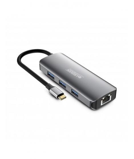 Urban Factory Hubee HUB 8 en 1 - USB-C Macho - USB-A/HDMI/RJ45/USB-C/SD/MSD Hembra - 100W PD - Color Gris Metal