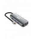 Urban Factory Hubee HUB 7 en 1 - USB-C Macho - USB-A/HDMI/RJ45/USB-C Hembra - 100W PD - Color Gris Metal