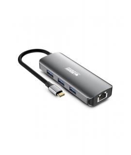 Urban Factory Hubee HUB 7 en 1 - USB-C Macho - USB-A/HDMI/RJ45/USB-C Hembra - 100W PD - Color Gris Metal