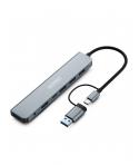 Urban Factory Minee HUB 6 en 1 - USB-A/C Macho - USB-A/C Hembra - Alimentacion Externa con Adaptador de Corriente - Color Gris M