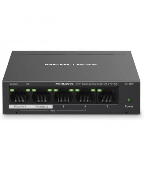 Mercusys Switch 5 Puertos Gigabit RJ45 10/100/1000Mbps - 4 Puertos PoE - Diseño Compacto - Plug & Play - Carcasa de Metal