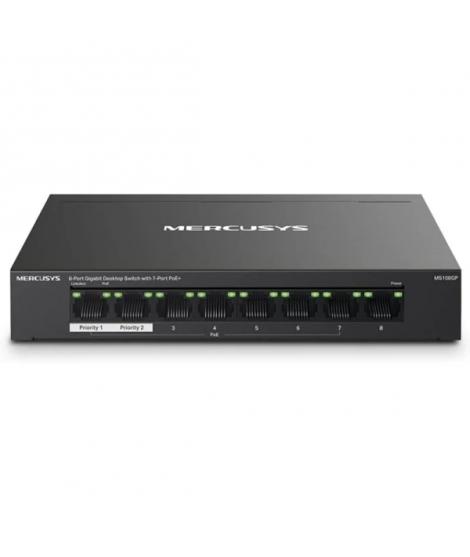Mercusys Switch 8 Puertos Gigabit RJ45 10/100/1000Mbps - 7 Puertos PoE - Diseño Compacto - Plug & Play - Carcasa de Metal