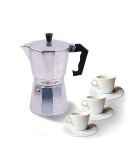 Muvip MV0600 Cafetera de Aluminio - Capacidad 3 Tazas - Mango Ergonomico - Antiadherente - Apta para Placas Electricas, Vitrocer