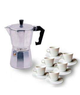 Muvip MV0601 Cafetera de Aluminio - Capacidad 6 Tazas - Mango Ergonomico - Antiadherente - Apta para Placas Electricas, Vitrocer