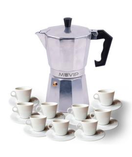 Muvip MV0602 Cafetera de Aluminio - Capacidad 9 Tazas - Mango Ergonomico - Antiadherente - Apta para Placas Electricas, Vitrocer