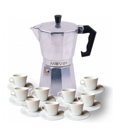 Muvip MV0602 Cafetera de Aluminio - Capacidad 9 Tazas - Mango Ergonomico - Antiadherente - Apta para Placas Electricas, Vitrocer