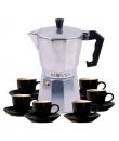 Muvip MV0604 Cafetera de Aluminio - Capacidad 6 Tazas - Mango de Baquelita Termoresistente Ergonomico - Apta para Placas Electri
