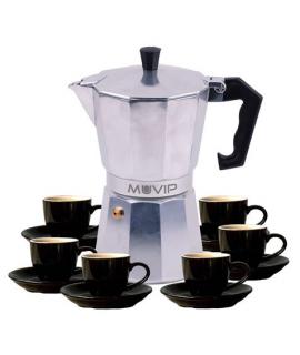 Muvip MV0604 Cafetera de Aluminio - Capacidad 6 Tazas - Mango de Baquelita Termoresistente Ergonomico - Apta para Placas Electri