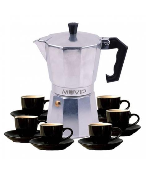 Muvip MV0604 Cafetera de Aluminio - Capacidad 6 Tazas - Mango de Baquelita Termoresistente Ergonomico - Apta para Placas Electri
