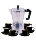 Muvip MV0604 Cafetera de Aluminio - Capacidad 6 Tazas - Mango de Baquelita Termoresistente Ergonomico - Apta para Placas Electri