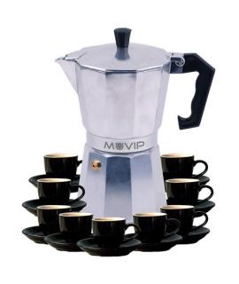 Muvip MV0605 Cafetera de Aluminio - Capacidad 9 Tazas - Mango de Baquelita Termoresistente Ergonomico - Apta para Placas Electri