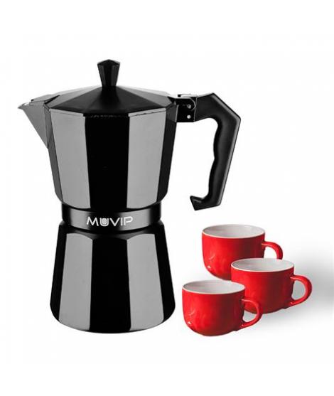 Muvip MV0606 Cafetera de Aluminio - Capacidad 3 Tazas - Mango Ergonomico - Antiadherente - Apta para Placas Electricas, Vitrocer