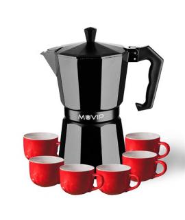 Muvip MV0607 Cafetera de Aluminio - Capacidad 6 Tazas - Mango Ergonomico - Antiadherente - Apta para Placas Electricas, Vitrocer