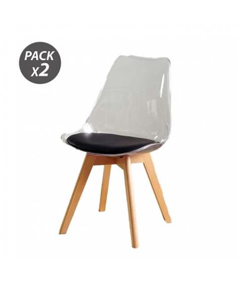 Muvip Pack 2 Sillas Design D1000 - Patas Macizas de Madera - Cojin Acolchado en la Base - Color Blanco/Negro