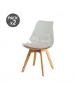 Muvip Pack 2 Sillas Design D1000 - Patas Macizas de Madera - Cojin Acolchado en la Base - Color Blanco/Marron
