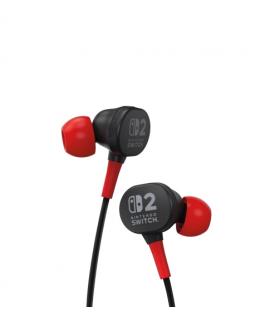 PowerA Auriculares Intrauditivos Nintendo Switch 2 - Microfono integrado - Conexion Jack 3.5mm - Color Negro/Rojo