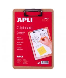 Apli Carpeta Portapapeles con Base de Madera y Pinza Metalica - Medidas 155x225mm - Formato A5