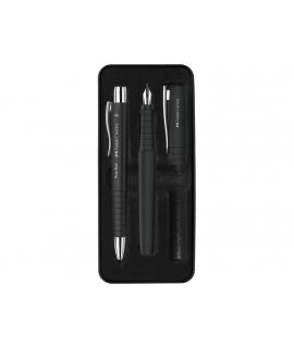 Faber-Castell Poly Pack de Boligrafo Poly Ball y Pluma Estilografica Poly Pen con Plumin B - Clip de Metal - Color Negro