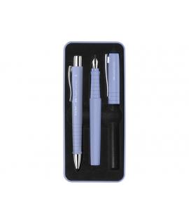Faber-Castell Poly Pack de Boligrafo Poly Ball y Pluma Estilografica Poly Pen con Plumin B - Clip de Metal - Color Azul Claro