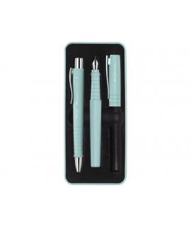 Faber-Castell Poly Pack de Boligrafo Poly Ball y Pluma Estilografica Poly Pen con Plumin B - Clip de Metal - Color Verde Claro