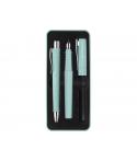 Faber-Castell Poly Pack de Boligrafo Poly Ball y Pluma Estilografica Poly Pen con Plumin B - Clip de Metal - Color Verde Claro