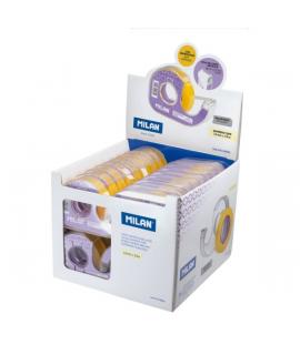 Milan Expositor de 36 Cintas Adhesivas Transparentes con Dispensador - Medidas 12mm x 33m - Color Amarillo Transparente