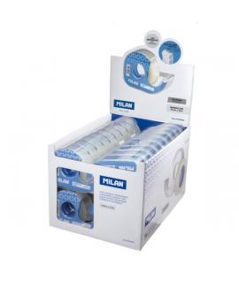 Milan Expositor de 36 Cintas Adhesivas Transparentes con Dispensador - Medidas 19mm x 33m - Color Transparente Brillante