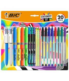 Bic Escritura Multicolor Pack de 20 Piezas Variadas - 6 Bic Cristal Original, 2 Bic Cristal Fun, 2 Bic 4 Colores, 3 Bic Intensit