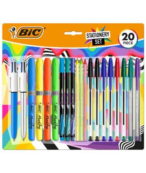 Bic Escritura Multicolor Pack de 20 Piezas Variadas - 6 Bic Cristal Original, 2 Bic Cristal Fun, 2 Bic 4 Colores, 3 Bic Intensit