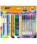 Bic Escritura Multicolor Pack de 20 Piezas Variadas - 6 Bic Cristal Original, 2 Bic Cristal Fun, 2 Bic 4 Colores, 3 Bic Intensit