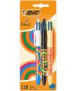 Bic 4 Colours Decors Pack de 3 Boligrafos de Bola Retractil - Punta Media de 1.0mm - Tinta con Base de Aceite - 4 Colores