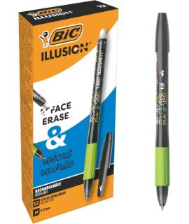 Bic Illusions Boligrafo Borrable - Punta Media de 0.7mm - Grip de Goma - Recargable - Color Negro