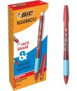 Bic Illusions Boligrafo Borrable - Punta Media de 0.7mm - Grip de Goma - Recargable - Color Rojo