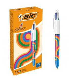 Bic 4 Colours Decors Lines Boligrafo de Bola Retractil - Punta Media de 1.0mm - Tinta con Base de Aceite - 4 Colores